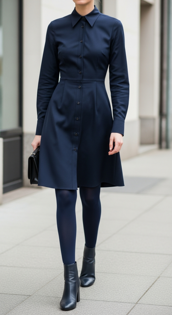 Navy Shirt Dress With Tights