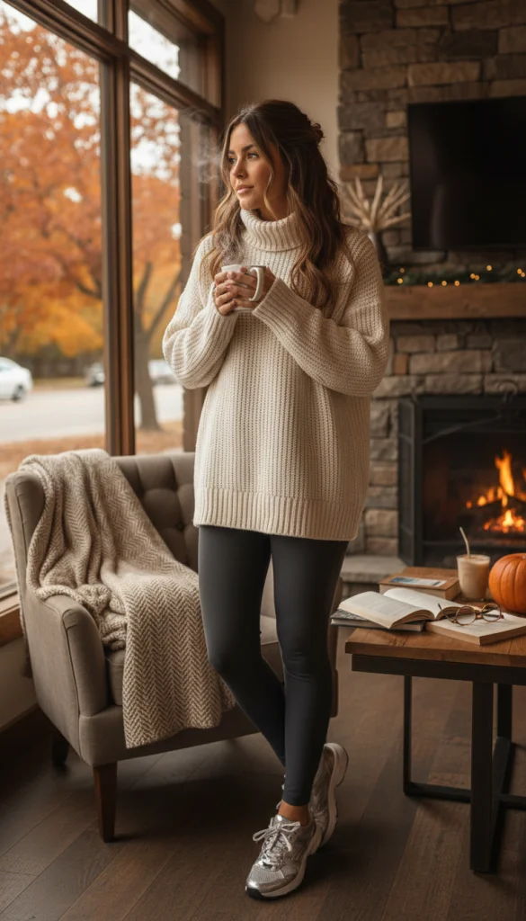 Oversized Sweater and Silver Sneakers Combo