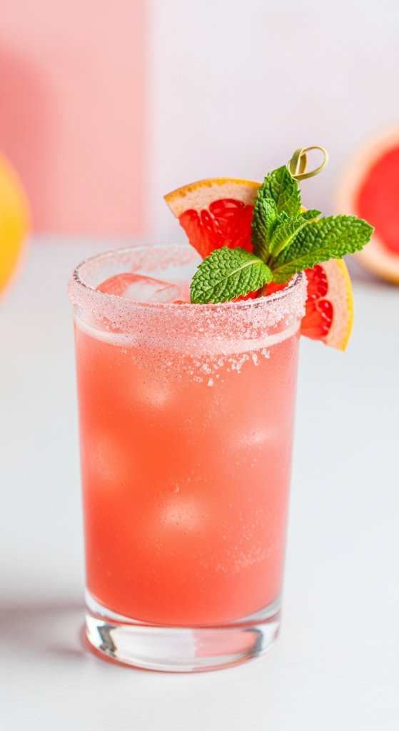 Pink Grapefruit Mocktail With Sugar Rim
