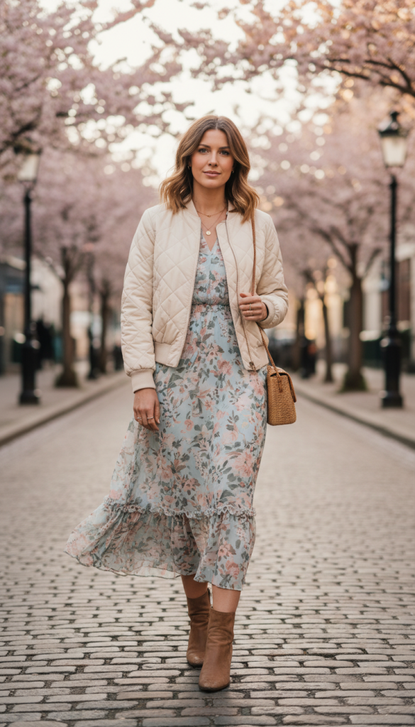 Quilted Jacket Over a Spring Dress