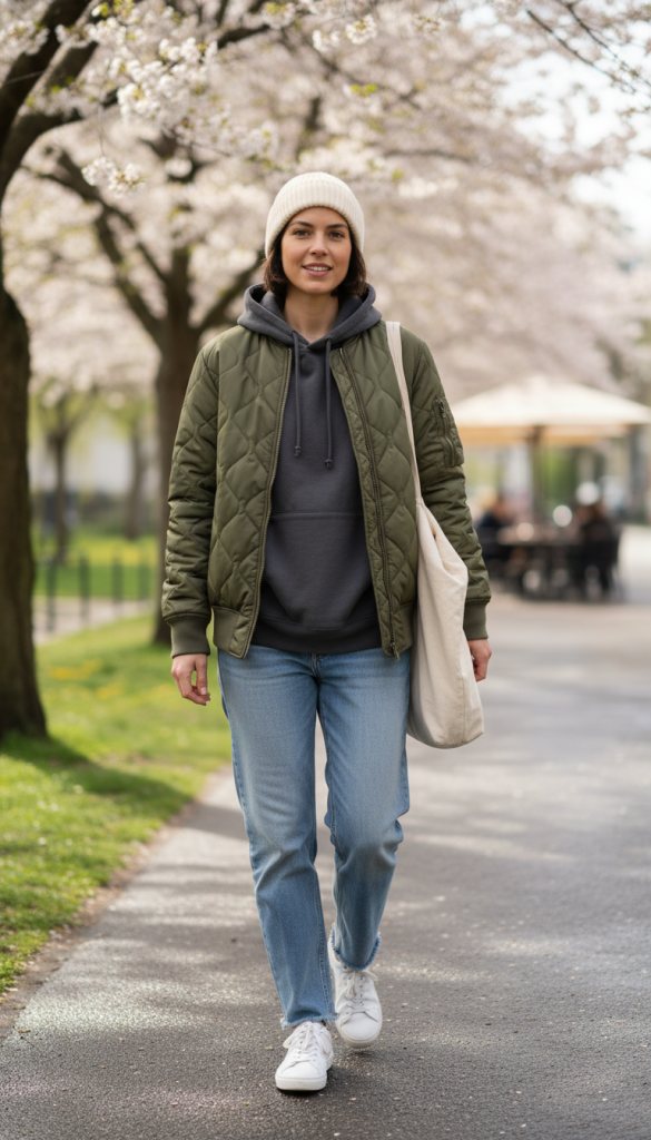 Quilted Jacket with Hoodie for Casual Comfort