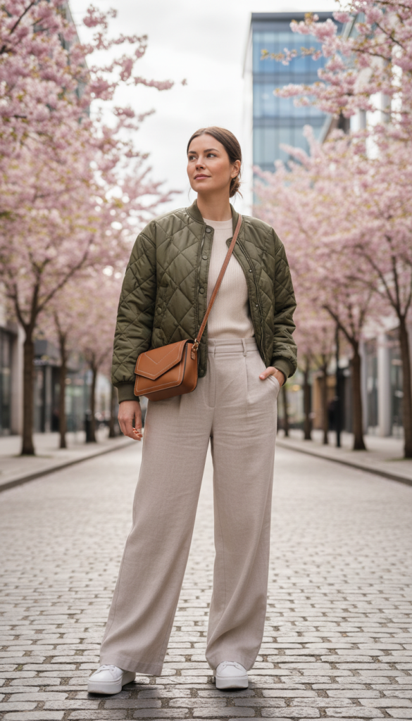 Quilted Jacket with Wide-Leg Pants