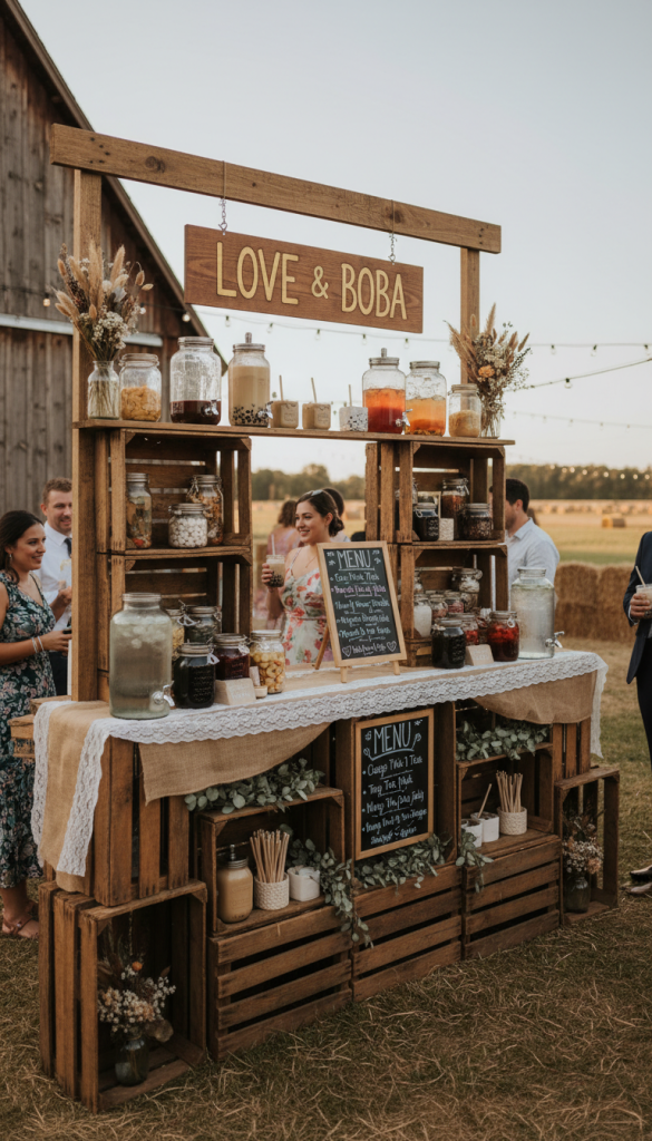 Rustic Boba Tea Bar with Wooden Elements