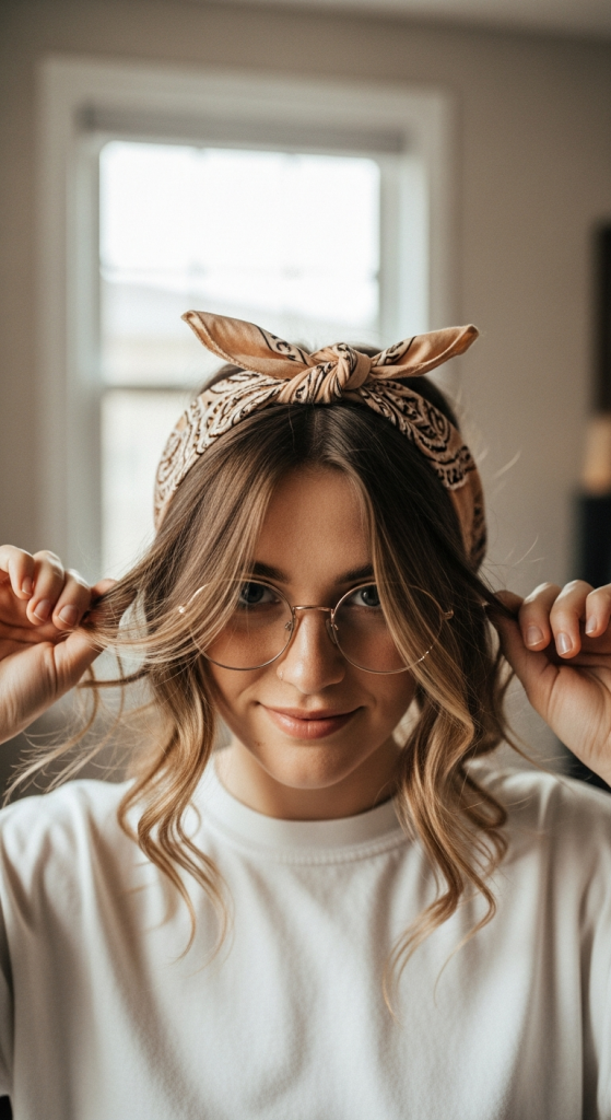 Side-Knot Bandana With Loose Hair