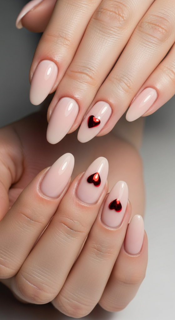 Single Heart Accent On Each Nail