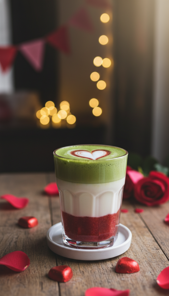 Strawberry Matcha Latte with Heart Art