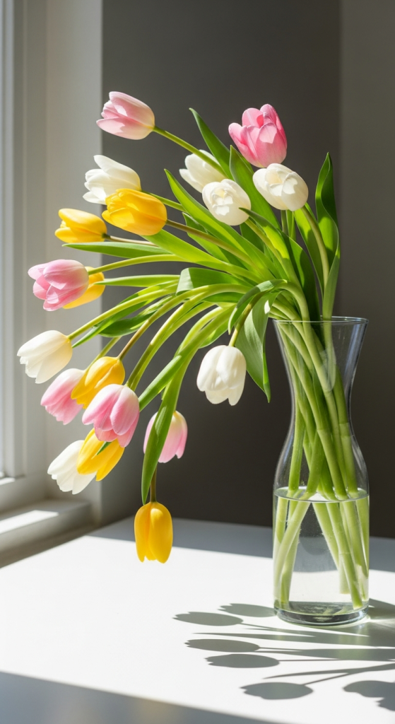 Tall Vase With Long, Lean Tulips