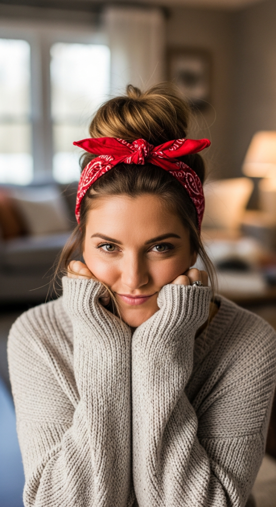 Top Knot With Bandana Accent