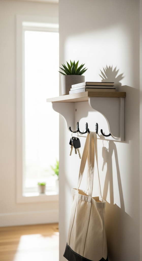 Wall-Mounted Shelf With Hooks