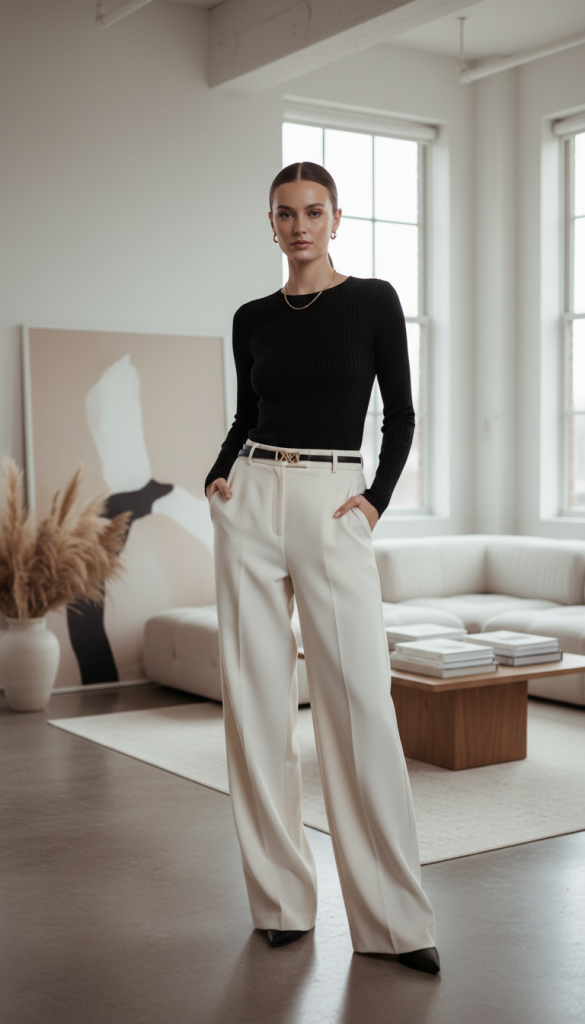 Black Top + Wide-Leg Pants