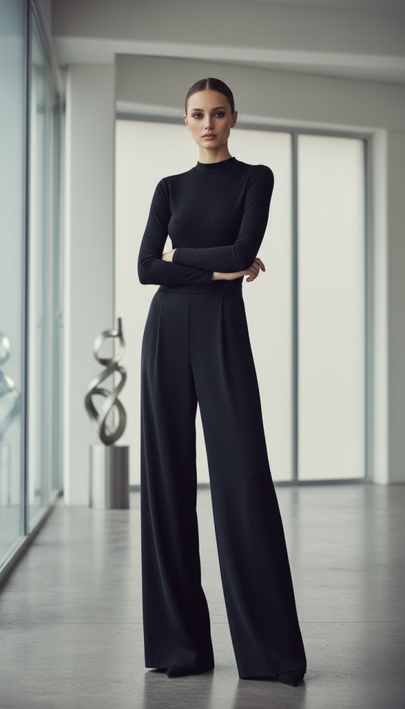 Black Top with Wide-Leg Pants