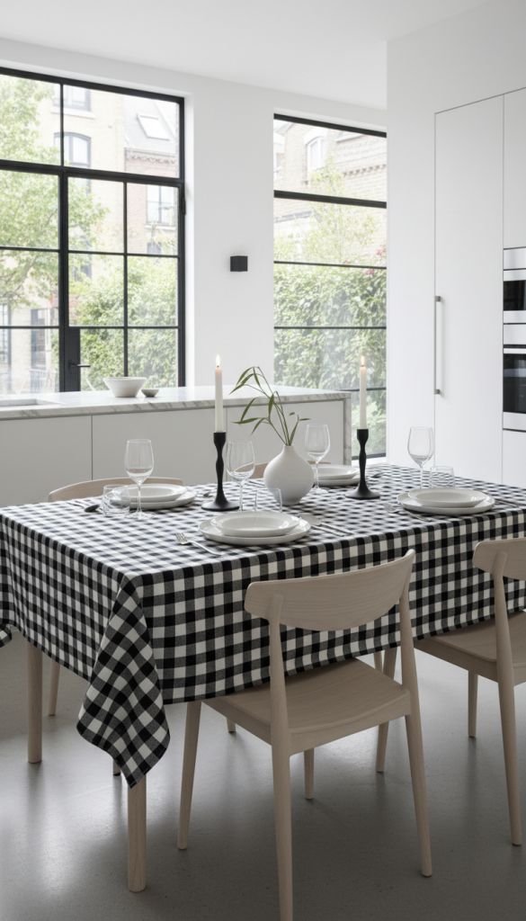 Black and White Gingham Tablecloth Look