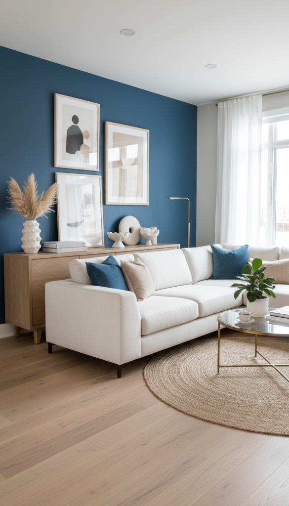 Blue Accent Wall With Artwork Focus