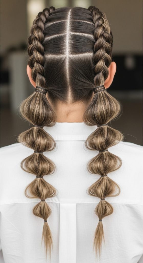 Bubble Braid Pigtails with Braided Roots