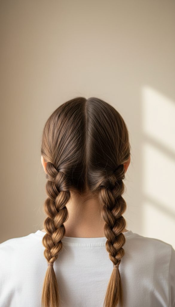 Bubble Braid Pigtails with Center Part