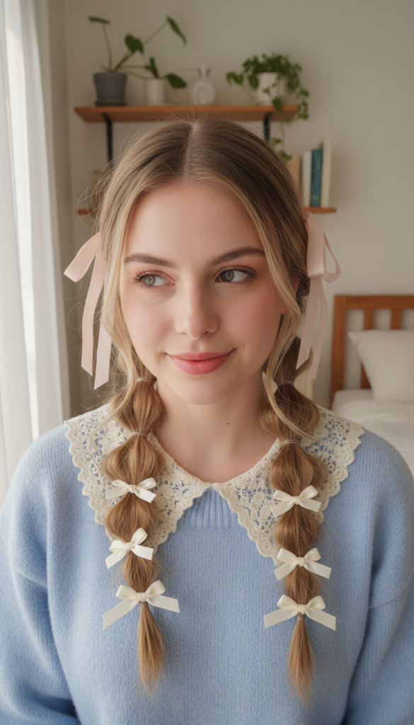 Bubble Braid Pigtails with Hair Accessories