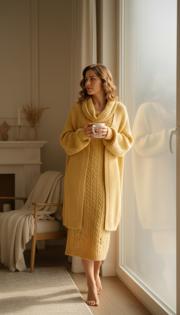 Butter Yellow Knit Dress and Matching Layers