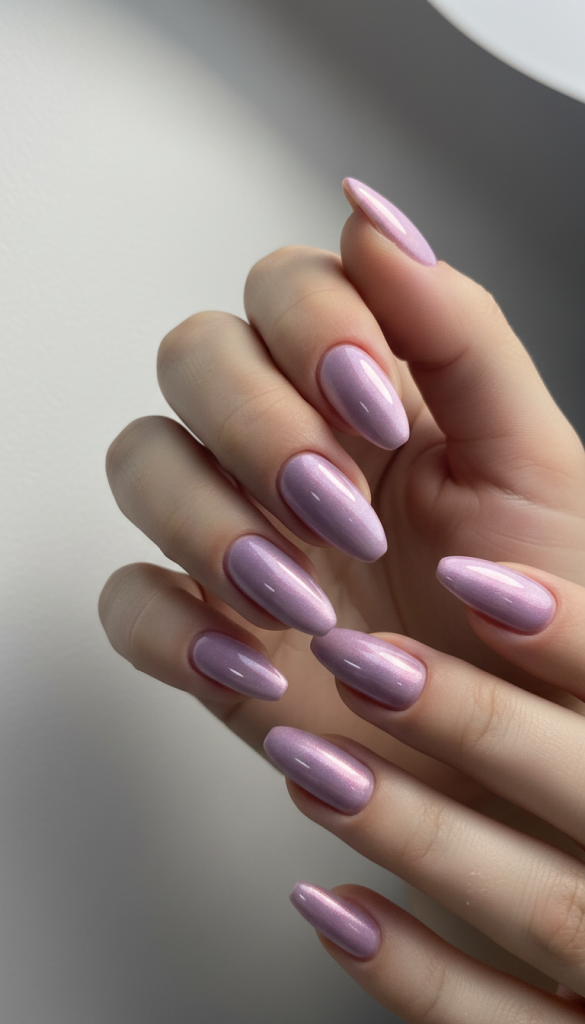Classic Full Lavender Chrome Nails