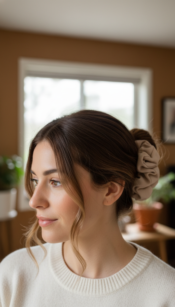 Classic Low Bun with Neutral Jumbo Scrunchie