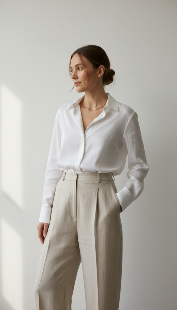 Crisp White Shirt + Tailored Pants