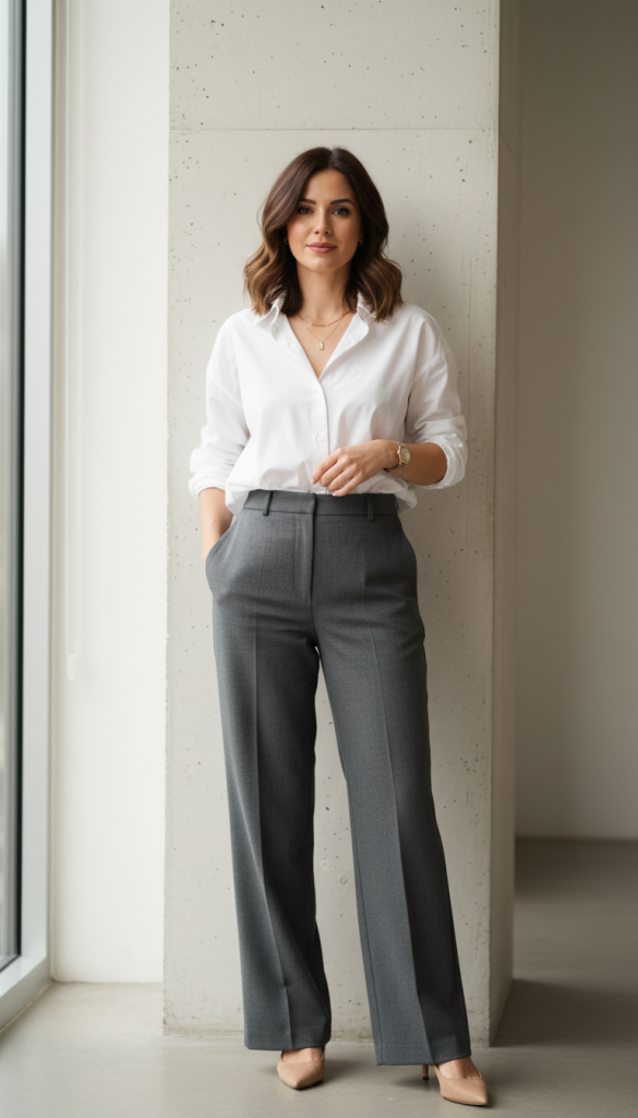 Crisp White Shirt + Tailored Trousers