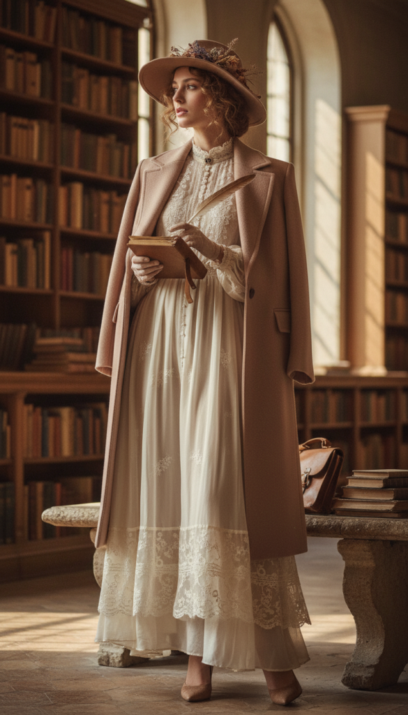 Delicate Dress with Structured Coat