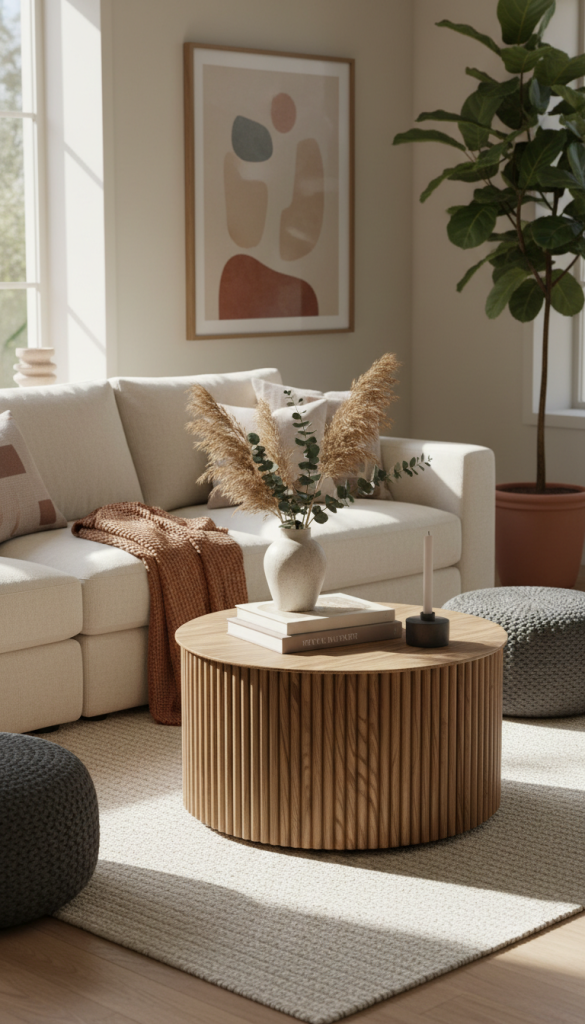 Fluted Coffee Table with Wood Finish