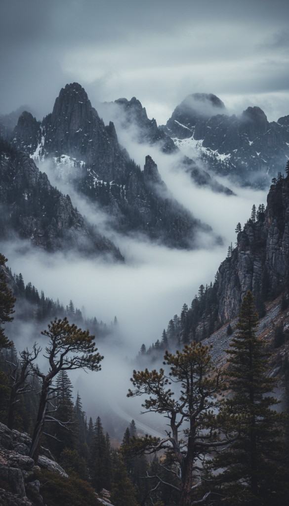 Foggy Mountain Pass Backdrop