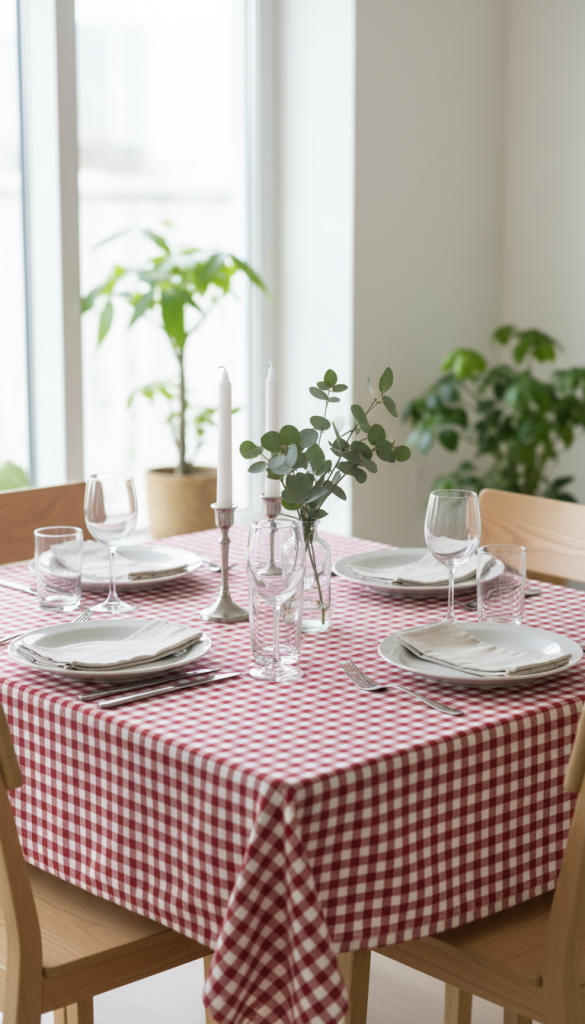 Gingham Tablecloth with Minimal Centerpiece