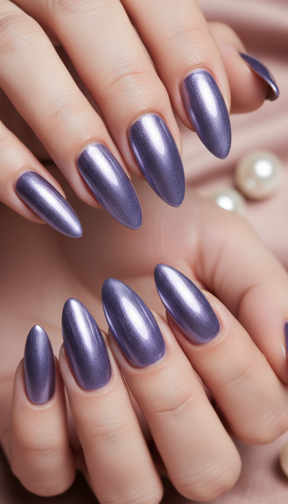 Lavender Chrome Almond Nails
