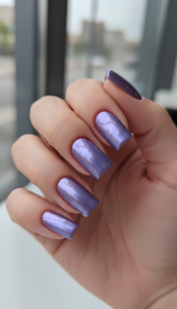 Lavender Chrome Square Nails