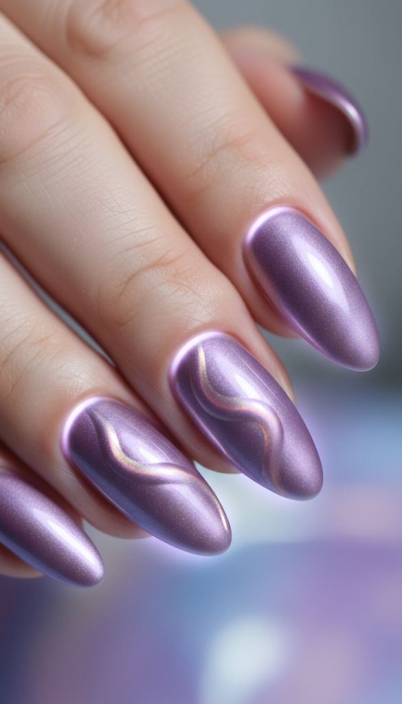 Lavender Chrome with Cuticle Glow Effect