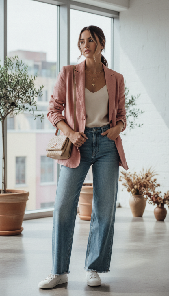 Lightweight Blazer with Relaxed Denim