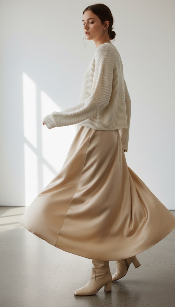 Lightweight Knit with Satin Skirt