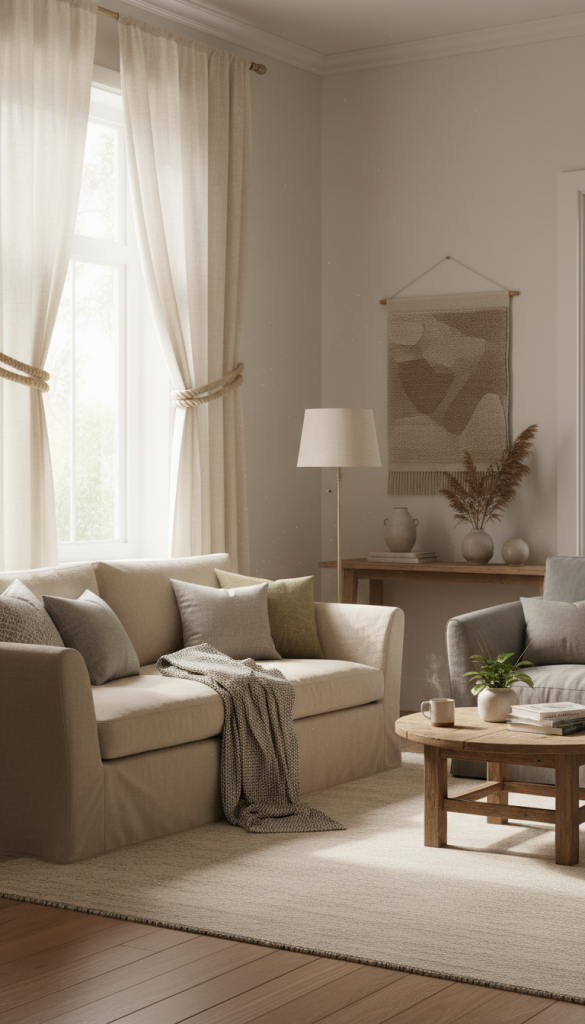 Linen Curtains Styled with Tiebacks