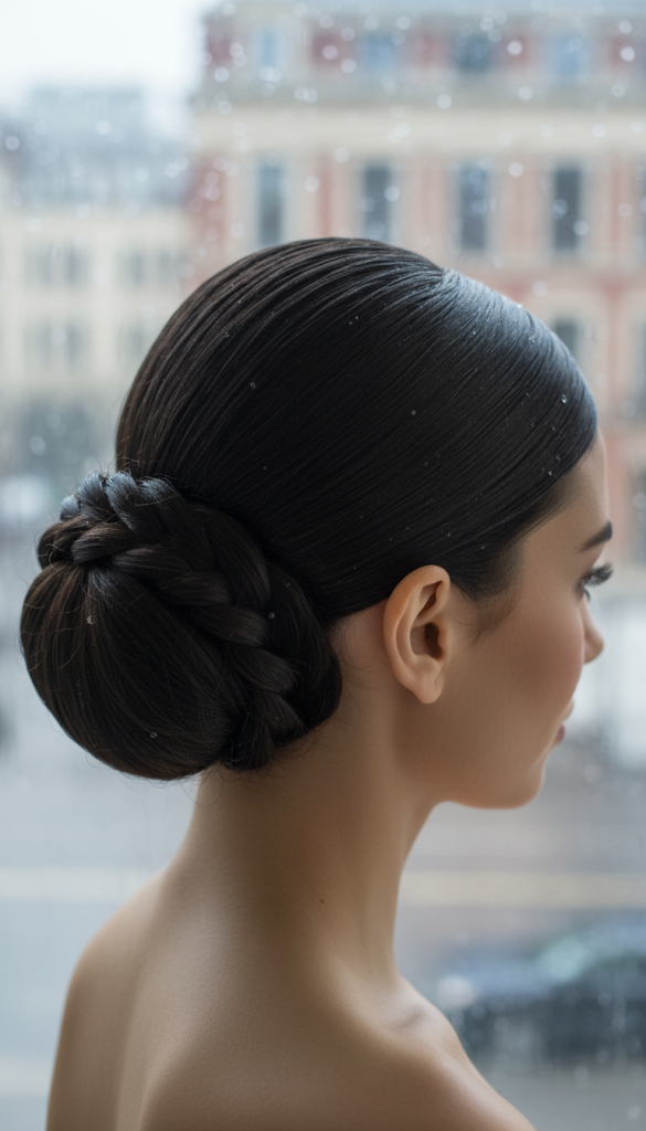 Low Braided Bun Hairstyle