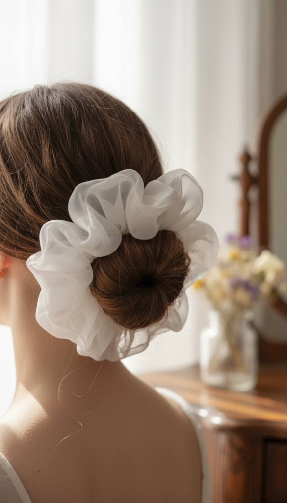 Low Bun with Sheer Organza Jumbo Scrunchie