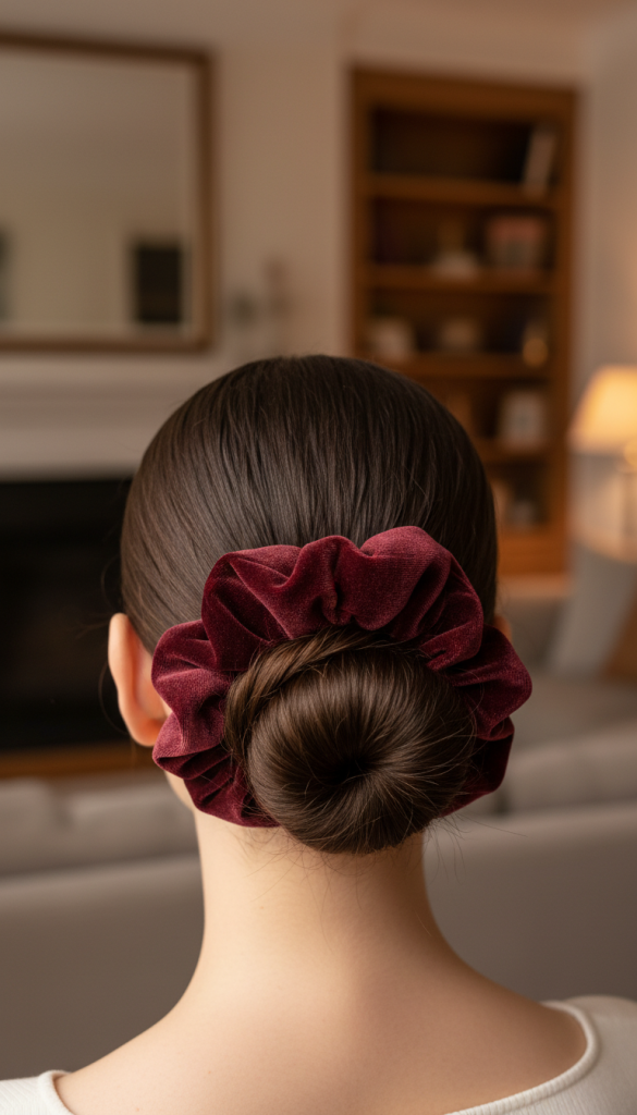 Low Bun with Velvet Jumbo Scrunchie