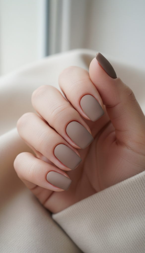 Matte Taupe Minimal Nails