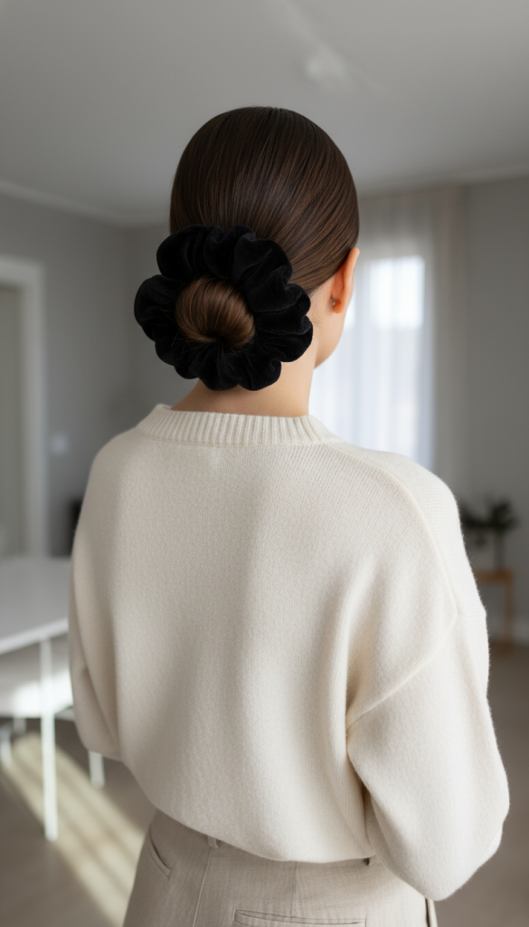 Minimalist Low Bun with Black Jumbo Scrunchie