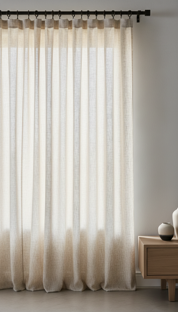 Natural Linen Curtains with Black Hardware