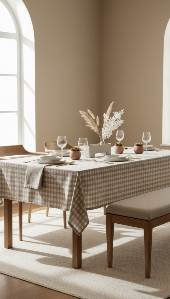 Neutral Beige Gingham Table Styling