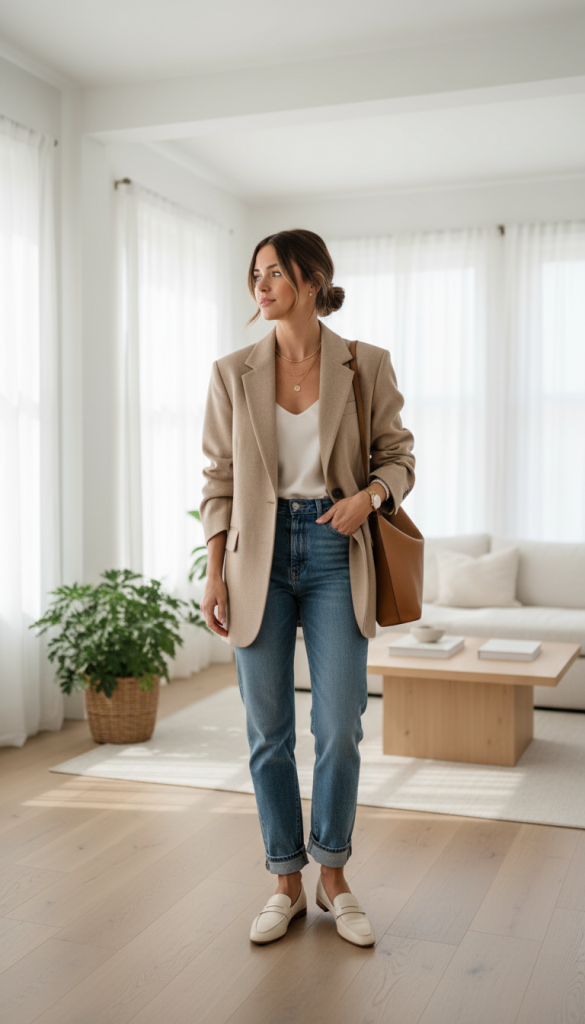 Neutral Blazer with Denim