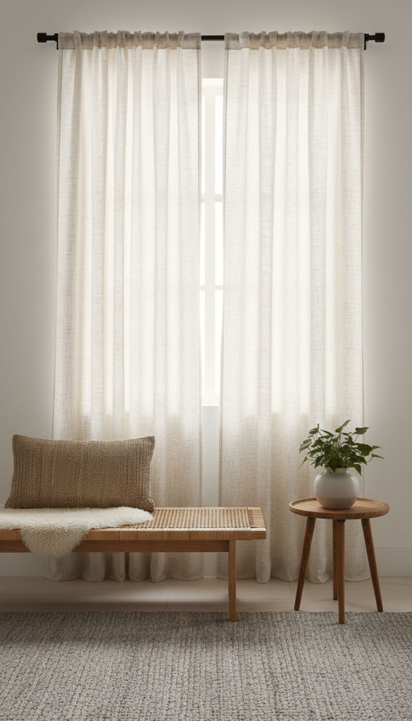 Neutral White Linen Curtain Styling