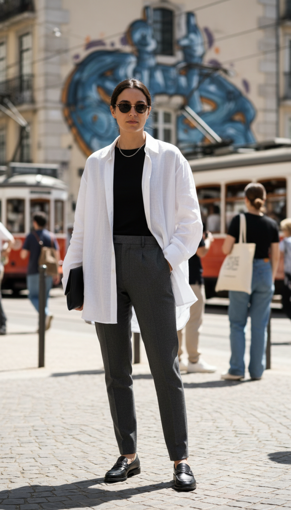 Oversized Shirt with Slim Trousers