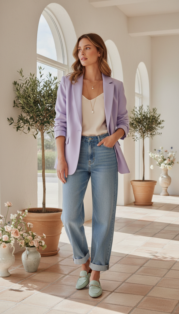 Pastel Blazer with Relaxed Denim