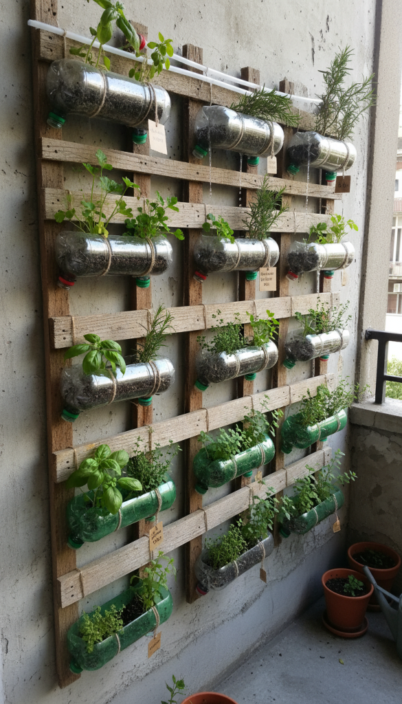 Recycled Bottle Vertical Herb Garden