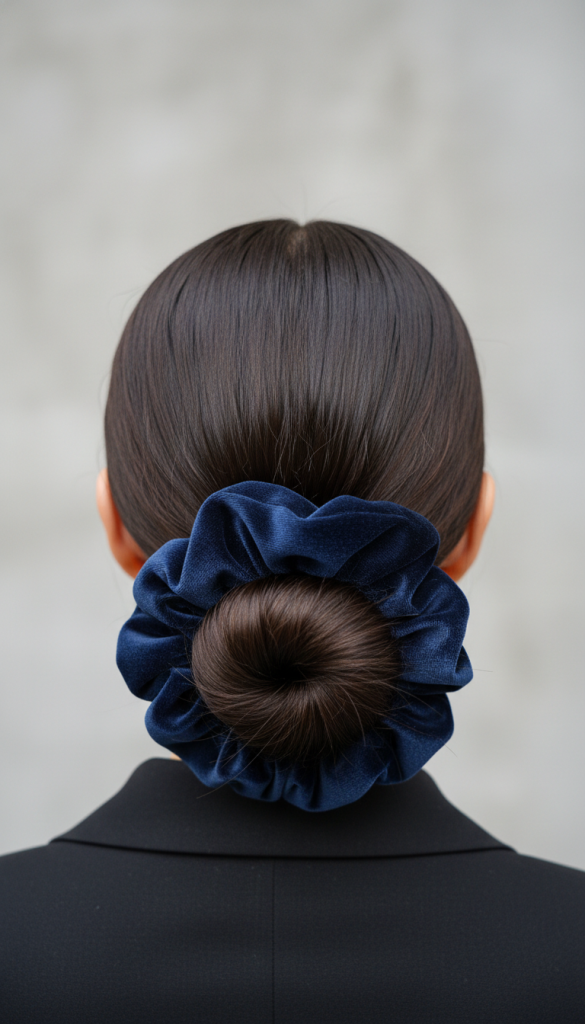 Sleek Center-Part Low Bun with Jumbo Scrunchie