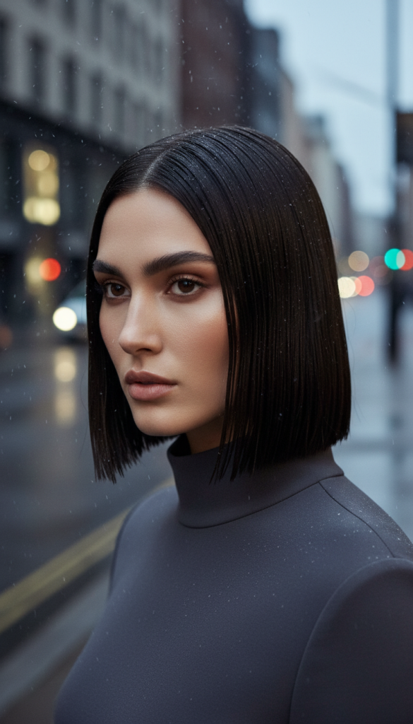 Sleek Straight Hair with Tucked Ends