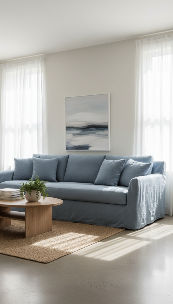 Soft Blue Linen Sofa Covers